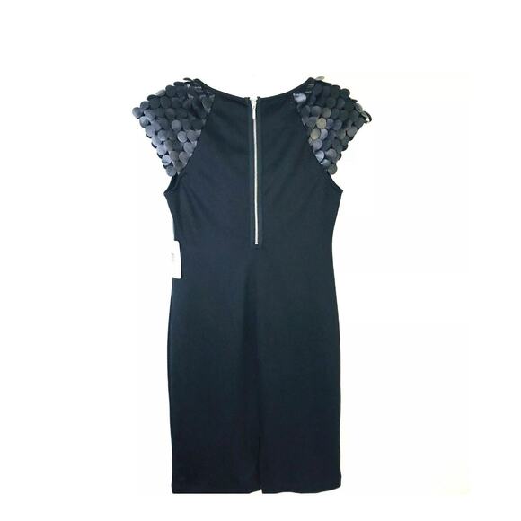 Bisou Bisou Sheath Dress Women 6 Faux Leather Shell Sleeves Black Night Out NEW - Picture 7 of 9